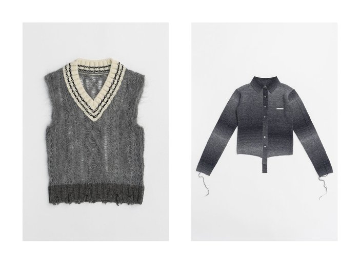 【PRANK PROJECT/プランク プロジェクト】のシアーチルデンニットベスト Sheer Tilden Knit Vest&カスリニットシャツ Blur Knit Shirt 【 人気通販 コーディネート通販】おすすめ！人気、トレンド、レディースファッションの通販   おすすめ人気トレンドファッション通販アイテム 人気、トレンドファッション・服の通販 founy(ファニー) 　ファッション　Fashion　レディースファッション　WOMEN　トップス・カットソー　Tops/Tshirt　ニット　Knit Tops　ベスト/ジレ　Gilets/Vests　プルオーバー　Pullover　シャツ/ブラウス　Shirts/Blouses　ロング / Tシャツ　T-Shirts　2024年　2024　2024-2025秋冬・A/W　Aw/Autumn/Winter/Fw/Fall/2024-2025　A/W・秋冬　Aw・Autumn/Winter・Fw・Fall-Winter　ダメージ　Damage　グラデーション　Gradation　コンパクト　Compact　ジャケット　Jacket　ストレッチ　Stretch　スリーブ　Sleeve　ロング　Long　|ID:crp329100000190525