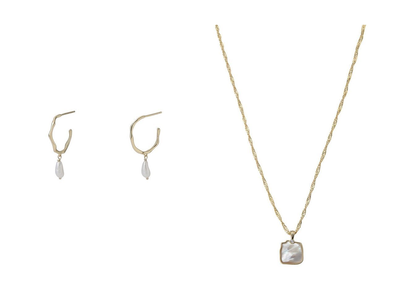 【DAISY LONDON/デイジー ロンドン】のORGANIC HOOP PEARL DROP ピアス&ORGANIC MOTHER OF PEARL ネックレス 【アクセサリー、ジュエリー 人気通販 コーディネート通販】おすすめ！人気、トレンド、レディースファッションの通販   おすすめ人気トレンドファッション通販アイテム インテリア・キッズ・メンズ・レディースファッション・服の通販 founy(ファニー) 　ファッション　Fashion　レディースファッション　WOMEN　ジュエリー　Jewelry　リング　Rings　イヤリング　Earrings　ネックレス　Necklaces　2024年　2024　2024-2025秋冬・A/W　Aw/Autumn/Winter/Fw/Fall/2024-2025　A/W・秋冬　Aw・Autumn/Winter・Fw・Fall-Winter　イヤリング　Earrings　コレクション　Collection　ショート　Short　スクエア　Square　ネックレス　Necklace　パール　Pearl　フェミニン　Feminine　プレート　Plate　エレガント 上品　Elegant　シルバー系　Silver　|ID:crp329100000190685