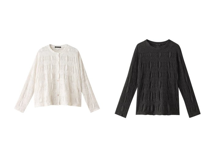 【mizuiro ind/ミズイロ インド】のD カーディガン&sheer pattern knitting crew neck long T Tシャツ 【トップス、カットソー 人気通販 コーディネート通販】おすすめ！人気、トレンド、レディースファッションの通販   おすすめ人気トレンドファッション通販アイテム 人気、トレンドファッション・服の通販 founy(ファニー) 　ファッション　Fashion　レディースファッション　WOMEN　トップス・カットソー　Tops/Tshirt　ニット　Knit Tops　カーディガン　Cardigans　シャツ/ブラウス　Shirts/Blouses　ロング / Tシャツ　T-Shirts　カットソー　Cut and Sewn　2024年　2024　2024-2025秋冬・A/W　Aw/Autumn/Winter/Fw/Fall/2024-2025　A/W・秋冬　Aw・Autumn/Winter・Fw・Fall-Winter　カーディガン　Cardigan　シアー　Sheer　ストレッチ　Stretch　レース　Race　おすすめ　Recommend　インナー　Inner　ジャケット　Jacket　スリーブ　Sleeve　ロング　Long　|ID:crp329100000190775