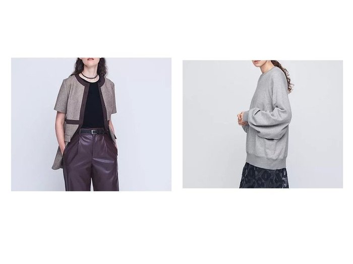 【UNITED ARROWS/ユナイテッドアローズ】のコットン スウェット プルオーバー&ツイード ショートスリーブ チュニック 【トップス、カットソー 人気通販 コーディネート通販】おすすめ！人気、トレンド、レディースファッションの通販   おすすめ人気トレンドファッション通販アイテム インテリア・キッズ・メンズ・レディースファッション・服の通販 founy(ファニー) https://founy.com/ ファッション Fashion レディースファッション WOMEN トップス・カットソー Tops/Tshirt パーカ Sweats プルオーバー Pullover スウェット Sweat スウェット Sweat スラックス Slacks フェミニン Feminine ベーシック Basic ボトム Bottom ループ Loop ワイド Wide おすすめ Recommend クラシカル Classical コンパクト Compact ショート Short スリーブ Sleeve チュニック Tunic ツイード Tweed ヘリンボン Herringbone 無地 Plain Color |ID:crp329100000190805