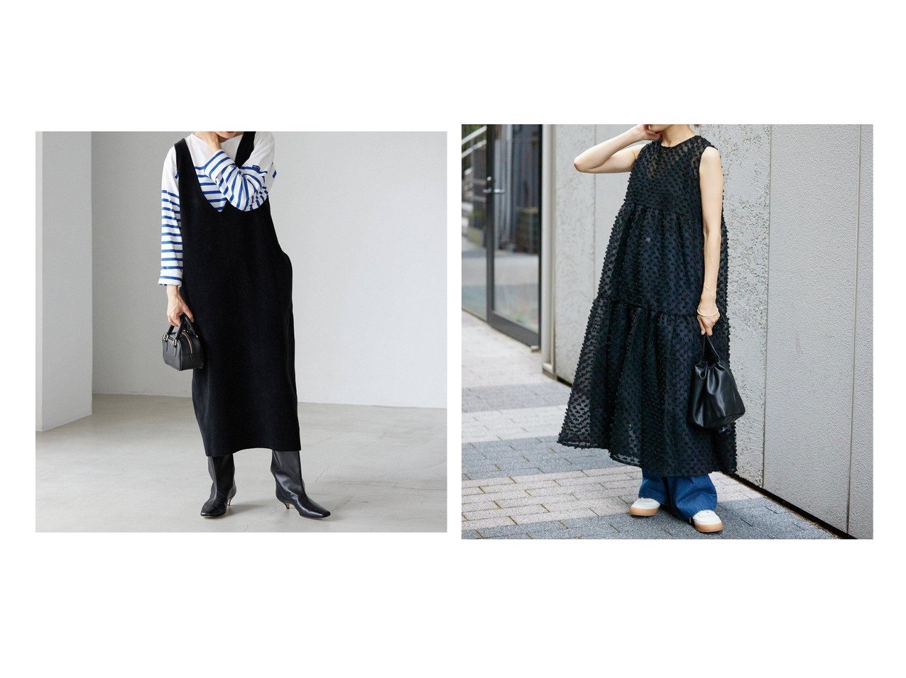 【IENA/イエナ】の《》トラッゾドンナ 2way dot tiered OP 6244-542&ベロアニットIラインワンピース 【人気通販 コーディネート通販】おすすめ！人気、トレンド、レディースファッションの通販   おすすめ人気トレンドファッション通販アイテム インテリア・キッズ・メンズ・レディースファッション・服の通販 founy(ファニー) 　ファッション　Fashion　レディースファッション　WOMEN　ワンピース　Dress　2024年　2024　2024-2025秋冬・A/W　Aw/Autumn/Winter/Fw/Fall/2024-2025　インナー　Inner　クラシカル　Classical　ジャージー　Jersey　ダブル　Double　フェイス　Face　フェミニン　Feminine　ベロア　Velor　ブラック系　Black　|ID:crp329100000190845