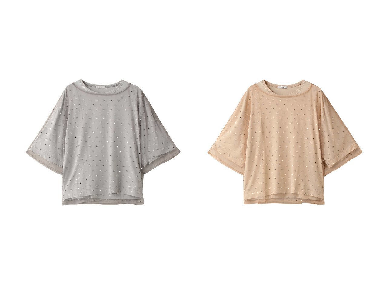 【CLANE/クラネ】のRHINESTONE SHEER TOPS Tシャツ/カットソー 【トップス、カットソー  人気通販 コーディネート通販】おすすめ！人気、トレンド、レディースファッションの通販   おすすめ人気トレンドファッション通販アイテム インテリア・キッズ・メンズ・レディースファッション・服の通販 founy(ファニー) 　ファッション　Fashion　レディースファッション　WOMEN　トップス・カットソー　Tops/Tshirt　シャツ/ブラウス　Shirts/Blouses　ロング / Tシャツ　T-Shirts　カットソー　Cut and Sewn　2024年　2024　2024-2025秋冬・A/W　Aw/Autumn/Winter/Fw/Fall/2024-2025　A/W・秋冬　Aw・Autumn/Winter・Fw・Fall-Winter　カットソー　Cut And Sew　ショート　Short　シンプル　Simple　ストーン　Stone　スリーブ　Sleeve　ドット　Dot　半袖　Short Sleeve　グレー系　Gray　ベージュ系　Beige　ブラック系　Black　|ID:crp329100000191013