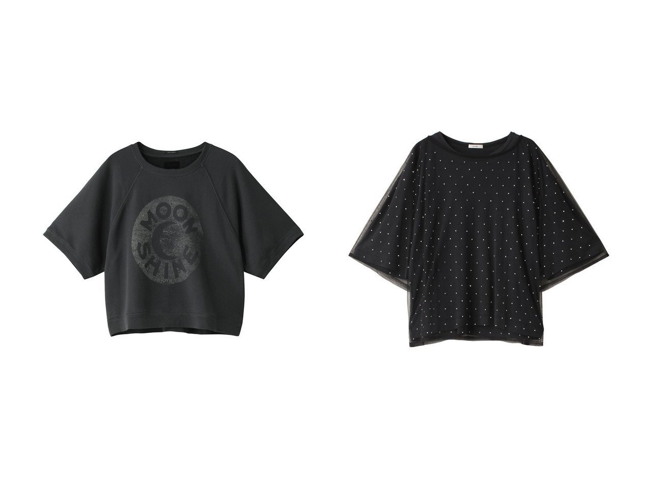 【CLANE/クラネ】のRHINESTONE SHEER TOPS Tシャツ/カットソー&【MOTHER/マザー】のMOONSHINE クロップドTシャツ(MHI) 【トップス、カットソー  人気通販 コーディネート通販】おすすめ！人気、トレンド、レディースファッションの通販   おすすめ人気トレンドファッション通販アイテム インテリア・キッズ・メンズ・レディースファッション・服の通販 founy(ファニー) 　ファッション　Fashion　レディースファッション　WOMEN　トップス・カットソー　Tops/Tshirt　シャツ/ブラウス　Shirts/Blouses　ロング / Tシャツ　T-Shirts　カットソー　Cut and Sewn　2024年　2024　2024-2025秋冬・A/W　Aw/Autumn/Winter/Fw/Fall/2024-2025　A/W・秋冬　Aw・Autumn/Winter・Fw・Fall-Winter　クロップド　Cropped　ショート　Short　スリーブ　Sleeve　トレンド　Trend　プリント　Print　カットソー　Cut And Sew　シンプル　Simple　ストーン　Stone　ドット　Dot　半袖　Short Sleeve　ブラック系　Black　|ID:crp329100000191014