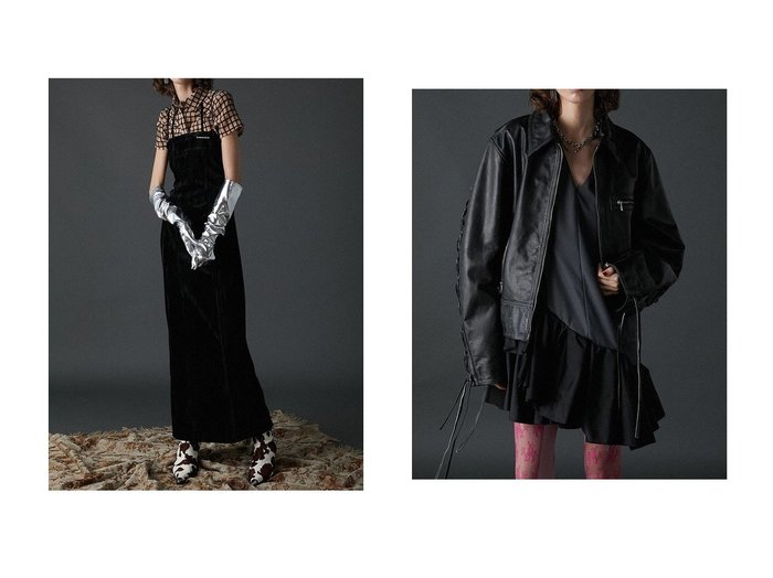 【PRANK PROJECT/プランク プロジェクト】のレースアップレザーブルゾン Lace-Up Leather Blouson&クラッシュベロアベアワンピース Crushed Velour Bare Dress 【  人気通販 コーディネート通販】おすすめ！人気、トレンド、レディースファッションの通販   おすすめ人気トレンドファッション通販アイテム 人気、トレンドファッション・服の通販 founy(ファニー) 　ファッション　Fashion　レディースファッション　WOMEN　ワンピース　Dress　ドレス　Party Dresses　チュニック　Tunic　アウター　Coat Outerwear　ジャケット　Jackets　ブルゾン　Blouson/Jackets　2024年　2024　2024-2025秋冬・A/W　Aw/Autumn/Winter/Fw/Fall/2024-2025　A/W・秋冬　Aw・Autumn/Winter・Fw・Fall-Winter　おすすめ　Recommend　インナー　Inner　キャミワンピース　Cami Dress　ギャザー　Gather　クラッシュ　Crash　ストレート　Straight　スリット　Slit　チュニック　Tunic　ベロア　Velor　ロング　Long　ジャケット　Jacket　スリーブ　Sleeve　チュール　Tulle　フィット　Fit　ブルゾン　Blouson　ボックス　Box　レース　Race　|ID:crp329100000191028