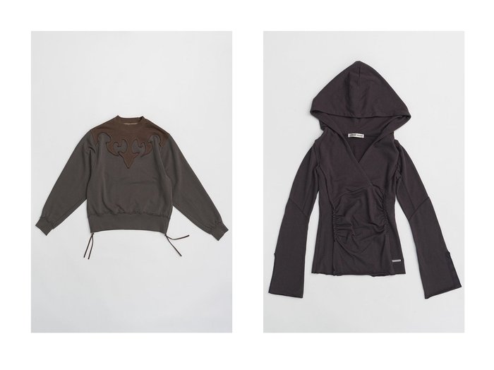 【PRANK PROJECT/プランク プロジェクト】のウエスタンモチーフスウェット Western Motif Sweat&ドレープフーディトップス Drape Hoodie Top 【  人気通販 コーディネート通販】おすすめ！人気、トレンド、レディースファッションの通販   おすすめ人気トレンドファッション通販アイテム インテリア・キッズ・メンズ・レディースファッション・服の通販 founy(ファニー) https://founy.com/ ファッション Fashion レディースファッション WOMEN トップス・カットソー Tops/Tshirt シャツ/ブラウス Shirts/Blouses パーカ Sweats ロング / Tシャツ T-Shirts スウェット Sweat カットソー Cut and Sewn 2024年 2024 2024-2025秋冬・A/W Aw/Autumn/Winter/Fw/Fall/2024-2025 A/W・秋冬 Aw・Autumn/Winter・Fw・Fall-Winter ドレープ Drape ビッグ Big ウエスタン Western スウェット Sweat モチーフ Motif |ID:crp329100000191042