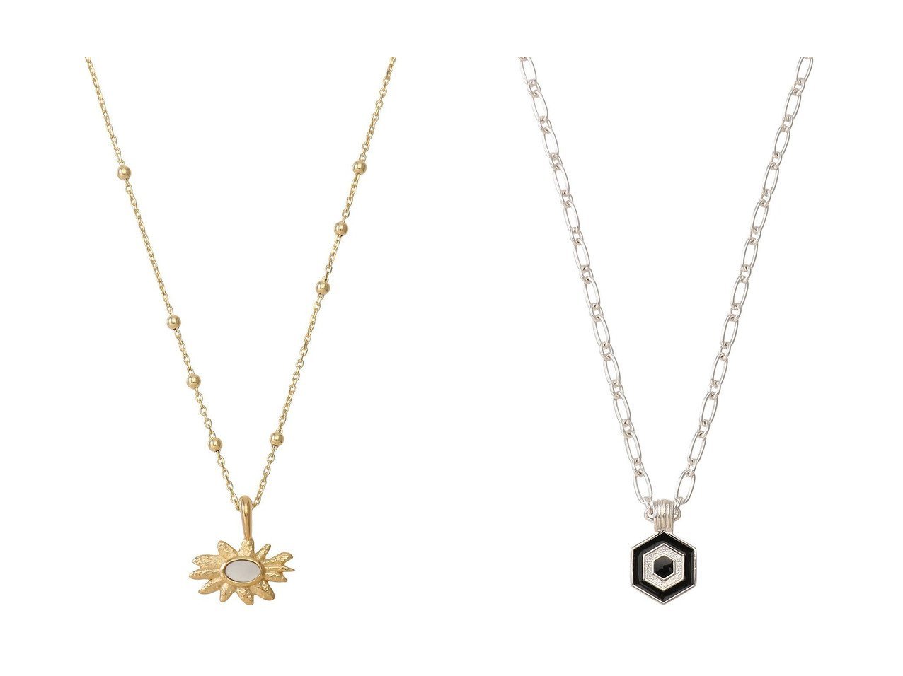 【DAISY LONDON/デイジー ロンドン】のHEXAGON PALM ネックレス_SILVER&DAISY MOTHER OF PEARL FLOWER ネックレス 【 アクセサリー、ジュエリー 人気通販 コーディネート通販】おすすめ！人気、トレンド、レディースファッションの通販   おすすめ人気トレンドファッション通販アイテム インテリア・キッズ・メンズ・レディースファッション・服の通販 founy(ファニー) 　ファッション　Fashion　レディースファッション　WOMEN　ジュエリー　Jewelry　ネックレス　Necklaces　2024年　2024　2024-2025秋冬・A/W　Aw/Autumn/Winter/Fw/Fall/2024-2025　A/W・秋冬　Aw・Autumn/Winter・Fw・Fall-Winter　エナメル　Enamel　コレクション　Collection　ショート　Short　シルバー　Silver　ネックレス　Necklace　エレガント 上品　Elegant　チェーン　Chain　ゴールド系　Gold　シルバー系　Silver　|ID:crp329100000191056