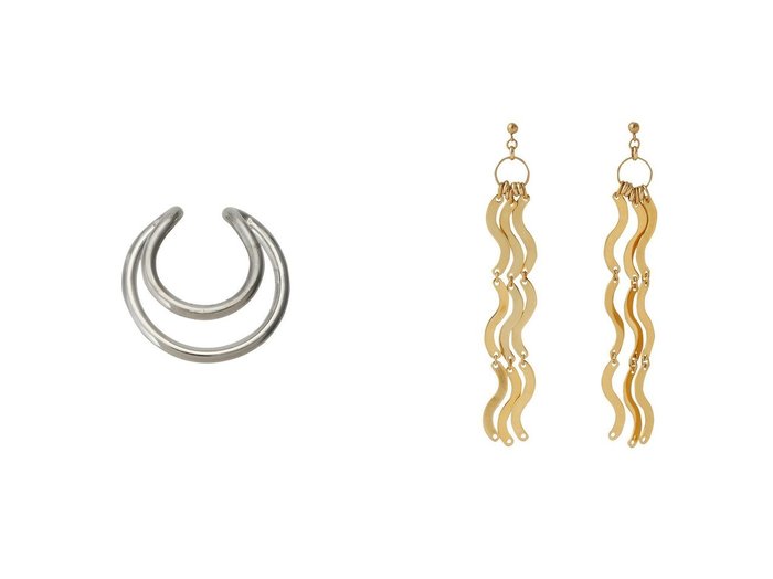 【STUNNING LURE/スタニングルアー】の【Aris Geldis】ウェービーピアス&Duble Hoop Ear Cuff 【 アクセサリー、ジュエリー 人気通販 コーディネート通販】おすすめ！人気、トレンド、レディースファッションの通販   おすすめ人気トレンドファッション通販アイテム 人気、トレンドファッション・服の通販 founy(ファニー) ファッション Fashion レディースファッション WOMEN ジュエリー Jewelry リング Rings イヤリング Earrings 2024年 2024 2024-2025秋冬・A/W Aw/Autumn/Winter/Fw/Fall/2024-2025 A/W・秋冬 Aw・Autumn/Winter・Fw・Fall-Winter おすすめ Recommend イヤリング Earrings イヤーカフ Ear Cuff シルバー Silver ダブル Double フープ Hoop エレガント 上品 Elegant アクセサリー Accessories イタリア Italy チェーン Chain パーティ Party ロング Long |ID:crp329100000191091