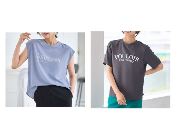 【any FAM/エニィファム】の【WEB限定/UVカット/吸水速乾/接触冷感】ジョーゼットロゴフレンチスリーブTシャツ&【WEB限定/UVカット/吸水速乾/接触冷感】ジョーゼットロゴ半袖Tシャツ 【 プチプライス、格安、低価格 人気通販 コーディネート通販】おすすめ！人気、トレンド、レディースファッションの通販   おすすめ人気トレンドファッション通販アイテム 人気、トレンドファッション・服の通販 founy(ファニー) 　ファッション　Fashion　レディースファッション　WOMEN　トップス・カットソー　Tops/Tshirt　シャツ/ブラウス　Shirts/Blouses　ロング / Tシャツ　T-Shirts　カットソー　Cut and Sewn　NEW・新作・新着・新入荷　New Arrivals　S/S・春夏　Ss・Spring/Summer　おすすめ　Recommend　インナー　Inner　カットソー　Cut And Sew　ジャケット　Jacket　ジョーゼット　Georgette　ストレッチ　Stretch　スリーブ　Sleeve　デニム　Denim　フレンチ　French　プリント　Print　半袖　Short Sleeve　吸水　Water Absorption　夏　Summer　春　Spring　|ID:crp329100000191223