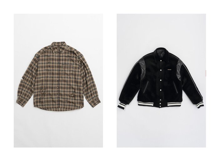 【PRANK PROJECT/プランク プロジェクト】のダメージチェックシャツDamaged Check Shirt&ベロアスタジャン Velour Stadium Jacket 【人気通販 コーディネート通販】おすすめ！人気、トレンド、レディースファッションの通販   おすすめ人気トレンドファッション通販アイテム 人気、トレンドファッション・服の通販 founy(ファニー) 　ファッション　Fashion　レディースファッション　WOMEN　トップス・カットソー　Tops/Tshirt　シャツ/ブラウス　Shirts/Blouses　アウター　Coat Outerwear　ジャケット　Jackets　ブルゾン　Blouson/Jackets　カフス　Cuffs　スリーブ　Sleeve　ダメージ　Damage　チェック　Check　ハンド　Hand　ポケット　Pocket　ロング　Long　NEW・新作・新着・新入荷　New Arrivals　|ID:crp329100000191443