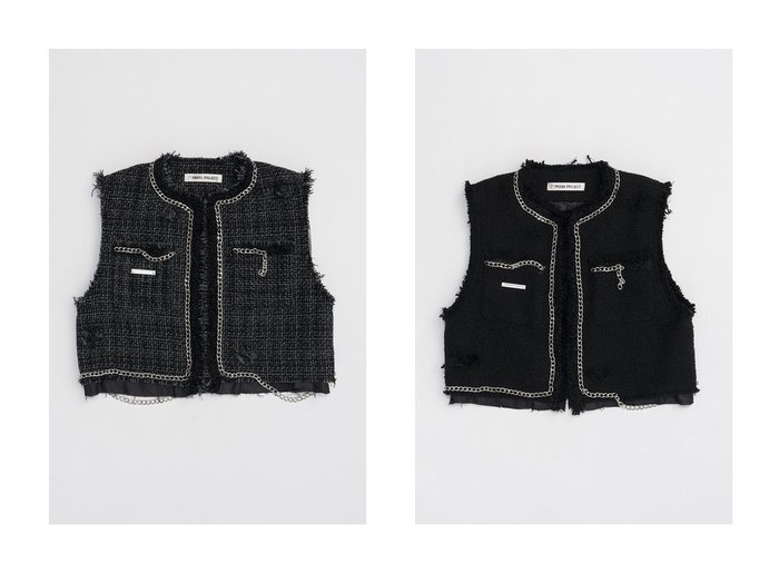 【PRANK PROJECT/プランク プロジェクト】のクロップドツイードベスト Cropped Tweed Vest 【人気通販 コーディネート通販】おすすめ！人気、トレンド、レディースファッションの通販   おすすめ人気トレンドファッション通販アイテム 人気、トレンドファッション・服の通販 founy(ファニー) ファッション Fashion レディースファッション WOMEN アウター Coat Outerwear ジャケット Jackets おすすめ Recommend クラシカル Classical ジャケット Jacket ダメージ Damage チェック Check チェーン Chain ツイード Tweed ベスト Vest NEW・新作・新着・新入荷 New Arrivals |ID:crp329100000191445