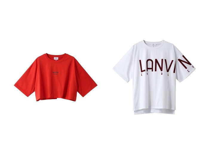 【LANVIN en Bleu/ランバン オン ブルー】のクロップドワンポイントプリントTシャツ&フロッキーロゴプリントTシャツ 【トップス、カットソー 人気通販 コーディネート通販】おすすめ！人気、トレンド、レディースファッションの通販   おすすめ人気トレンドファッション通販アイテム 人気、トレンドファッション・服の通販 founy(ファニー) 　ファッション　Fashion　レディースファッション　WOMEN　トップス・カットソー　Tops/Tshirt　シャツ/ブラウス　Shirts/Blouses　ロング / Tシャツ　T-Shirts　カットソー　Cut and Sewn　2024年　2024　2024-2025秋冬・A/W　Aw/Autumn/Winter/Fw/Fall/2024-2025　A/W・秋冬　Aw・Autumn/Winter・Fw・Fall-Winter　クロップド　Cropped　ショート　Short　シンプル　Simple　スリーブ　Sleeve　トレンド　Trend　フロント　Front　ジャケット　Jacket　ハーフ　Half　プリント　Print　ベーシック　Basic　ロング　Long　|ID:crp329100000191536