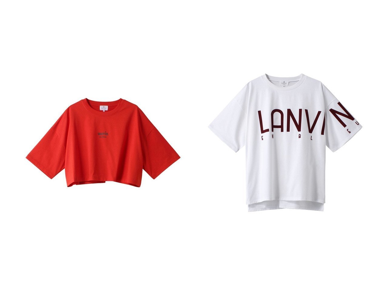 【LANVIN en Bleu/ランバン オン ブルー】のクロップドワンポイントプリントTシャツ&フロッキーロゴプリントTシャツ 【トップス、カットソー 人気通販 コーディネート通販】おすすめ！人気、トレンド、レディースファッションの通販   おすすめ人気トレンドファッション通販アイテム インテリア・キッズ・メンズ・レディースファッション・服の通販 founy(ファニー) 　ファッション　Fashion　レディースファッション　WOMEN　トップス・カットソー　Tops/Tshirt　シャツ/ブラウス　Shirts/Blouses　ロング / Tシャツ　T-Shirts　カットソー　Cut and Sewn　2024年　2024　2024-2025秋冬・A/W　Aw/Autumn/Winter/Fw/Fall/2024-2025　A/W・秋冬　Aw・Autumn/Winter・Fw・Fall-Winter　クロップド　Cropped　ショート　Short　シンプル　Simple　スリーブ　Sleeve　トレンド　Trend　フロント　Front　ジャケット　Jacket　ハーフ　Half　プリント　Print　ベーシック　Basic　ロング　Long　オレンジ系　Orange　ホワイト系　White　ブラック系　Black　グリーン系　Green　|ID:crp329100000191536