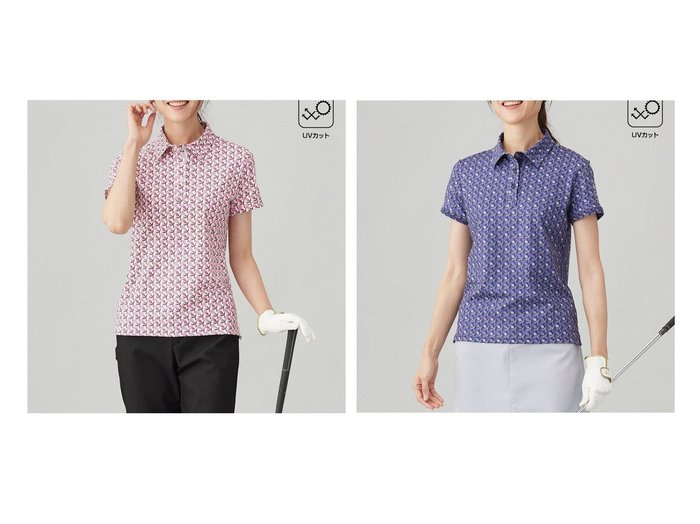 【NIJYUSANKU GOLF/23区 ゴルフ】の【WOMEN】【吸水速乾/UVカット】アザミ小紋柄半袖ポロシャツ 【トップス、カットソー 人気通販 コーディネート通販】おすすめ！人気、トレンド、レディースファッションの通販   おすすめ人気トレンドファッション通販アイテム 人気、トレンドファッション・服の通販 founy(ファニー) ファッション Fashion レディースファッション WOMEN トップス・カットソー Tops/Tshirt シャツ/ブラウス Shirts/Blouses ポロシャツ Polo Shirts NEW・新作・新着・新入荷 New Arrivals A/W・秋冬 Aw・Autumn/Winter・Fw・Fall-Winter おすすめ Recommend なめらか Smooth ストレッチ Stretch ベスト Vest ポロシャツ Polo Shirt モチーフ Motif 半袖 Short Sleeve 吸水 Water Absorption |ID:crp329100000191618