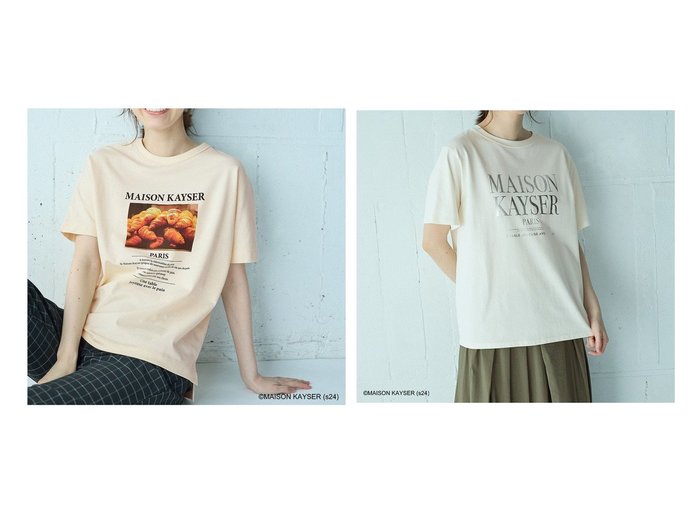 【any FAM/エニィファム】の【MAISON KAYSERコラボ】フォトプリント半袖Tシャツ&【MAISON KAYSERコラボ】箔プリントロゴ半袖Tシャツ 【プチプライス、格安、低価格 人気通販 コーディネート通販】おすすめ！人気、トレンド、レディースファッションの通販   おすすめ人気トレンドファッション通販アイテム 人気、トレンドファッション・服の通販 founy(ファニー) 　ファッション　Fashion　レディースファッション　WOMEN　トップス・カットソー　Tops/Tshirt　シャツ/ブラウス　Shirts/Blouses　ロング / Tシャツ　T-Shirts　カットソー　Cut and Sewn　インナー　Inner　春　Spring　カットソー　Cut And Sew　キャップ　Cap　コラボ　Collaboration　シンプル　Simple　ジャケット　Jacket　デニム　Denim　トレンド　Trend　プリント　Print　半袖　Short Sleeve　ランジェリー　Lingerie　S/S・春夏　Ss・Spring/Summer　NEW・新作・新着・新入荷　New Arrivals　おすすめ　Recommend　夏　Summer　|ID:crp329100000191851