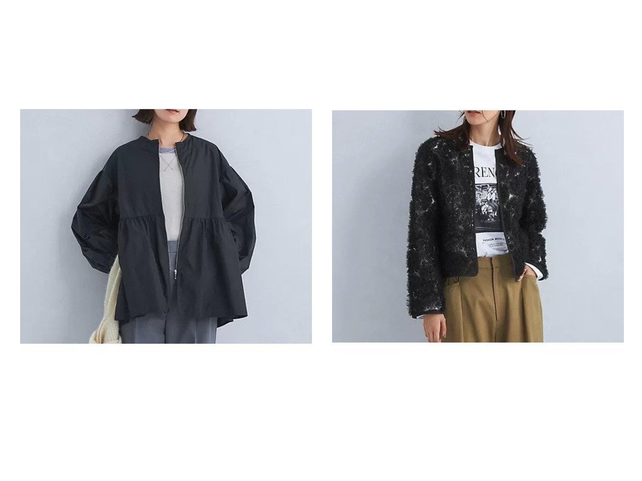 【green label relaxing / UNITED ARROWS/グリーンレーベル リラクシング / ユナイテッドアローズ】の[size SHORTあり]ボリュームスリーブ エアリー ブルゾン 2 -撥水-&【別注】チュール ジャケット 【アウター 人気通販 コーディネート通販】おすすめ！人気、トレンド、レディースファッションの通販    おすすめ人気トレンドファッション通販アイテム インテリア・キッズ・メンズ・レディースファッション・服の通販 founy(ファニー) 　ファッション　Fashion　レディースファッション　WOMEN　アウター　Coat Outerwear　ジャケット　Jackets　ブルゾン　Blouson/Jackets　トップス・カットソー　Tops/Tshirt　ボリュームスリーブ / フリル袖　Volume Sleeve　秋　Autumn/Fall　シアー　Sheer　ジャケット　Jacket　チュール　Tulle　フェミニン　Feminine　フリル　Frills　フロント　Front　別注　Special Order　モダン　Modern　冬　Winter　おすすめ　Recommend　エアリー　Airy　ギャザー　Gather　シンプル　Simple　スリーブ　Sleeve　トレンド　Trend　バランス　Balance　ブルゾン　Blouson　ペプラム　Peplum　ボトム　Bottom　夏　Summer　グレー系　Gray　ブラック系　Black　ブルー系　Blue　ベージュ系　Beige　|ID:crp329100000192095