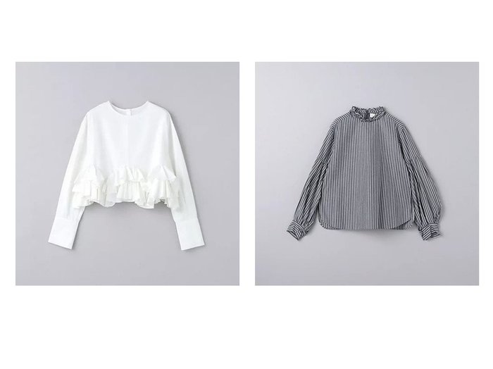 【UNITED ARROWS/ユナイテッドアローズ】のフリル ボリュームスリーブ ブラウス&ラッフル 2WAY ブラウス 【トップス、カットソー 人気通販 コーディネート通販】おすすめ！人気、トレンド、レディースファッションの通販    おすすめ人気トレンドファッション通販アイテム 人気、トレンドファッション・服の通販 founy(ファニー) ファッション Fashion レディースファッション WOMEN トップス・カットソー Tops/Tshirt シャツ/ブラウス Shirts/Blouses ボリュームスリーブ / フリル袖 Volume Sleeve シンプル Simple デニム Denim バランス Balance ボトム Bottom モダン Modern ラッフル Raffle ワイド Wide ギャザー Gather サロペット Overalls スリーブ Sleeve タイプライター Typewriter フリル Frills |ID:crp329100000192204