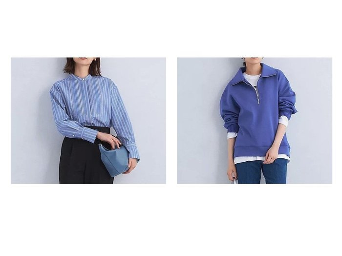 【green label relaxing / UNITED ARROWS/グリーンレーベル リラクシング / ユナイテッドアローズ】のダンボール ハーフジップ プルオーバー&スタンドネック ピンタック シャツ 【トップス、カットソー 人気通販 コーディネート通販】おすすめ！人気、トレンド、レディースファッションの通販    おすすめ人気トレンドファッション通販アイテム インテリア・キッズ・メンズ・レディースファッション・服の通販 founy(ファニー) https://founy.com/ ファッション Fashion レディースファッション WOMEN トップス・カットソー Tops/Tshirt シャツ/ブラウス Shirts/Blouses プルオーバー Pullover おすすめ Recommend インナー Inner ジャケット Jacket スタンド Stand ストライプ Stripe フロント Front ビジネス 仕事 通勤 Business 秋 Autumn/Fall |ID:crp329100000192206