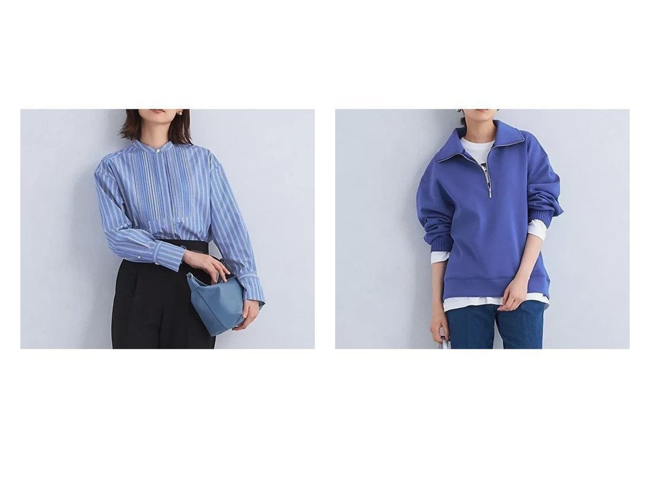 【green label relaxing / UNITED ARROWS/グリーンレーベル リラクシング / ユナイテッドアローズ】のダンボール ハーフジップ プルオーバー&スタンドネック ピンタック シャツ 【トップス、カットソー 人気通販 コーディネート通販】おすすめ！人気、トレンド、レディースファッションの通販    おすすめ人気トレンドファッション通販アイテム インテリア・キッズ・メンズ・レディースファッション・服の通販 founy(ファニー) 　ファッション　Fashion　レディースファッション　WOMEN　トップス・カットソー　Tops/Tshirt　シャツ/ブラウス　Shirts/Blouses　プルオーバー　Pullover　おすすめ　Recommend　インナー　Inner　ジャケット　Jacket　スタンド　Stand　ストライプ　Stripe　フロント　Front　ビジネス 仕事 通勤　Business　秋　Autumn/Fall　ホワイト系　White　ブラック系　Black　グレー系　Gray　|ID:crp329100000192206