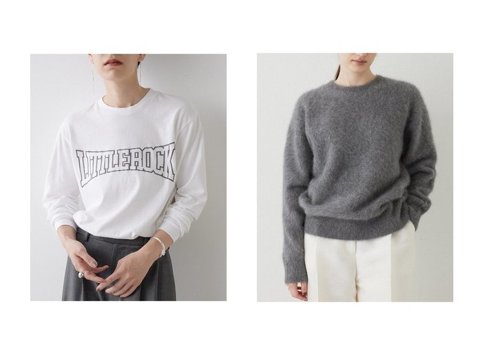 【Whim Gazette/ウィムガゼット】のカスレロゴロングTシャツ&カシミヤ混クルーネックファーニット 【トップス、カットソー 人気通販 コーディネート通販】おすすめ！人気、トレンド、レディースファッションの通販    おすすめ人気トレンドファッション通販アイテム 人気、トレンドファッション・服の通販 founy(ファニー) 　ファッション　Fashion　レディースファッション　WOMEN　トップス・カットソー　Tops/Tshirt　シャツ/ブラウス　Shirts/Blouses　ロング / Tシャツ　T-Shirts　カットソー　Cut and Sewn　ニット　Knit Tops　プルオーバー　Pullover　2024年　2024　2024-2025秋冬・A/W　Aw/Autumn/Winter/Fw/Fall/2024-2025　A/W・秋冬　Aw・Autumn/Winter・Fw・Fall-Winter　カットソー　Cut And Sew　スリーブ　Sleeve　プリント　Print　ベーシック　Basic　ユーズド　Used　ロング　Long　おすすめ　Recommend　カシミヤ　Cashmere　クラシカル　Classical　フォックス　Fox　ボトム　Bottom　エレガント 上品　Elegant　|ID:crp329100000192455