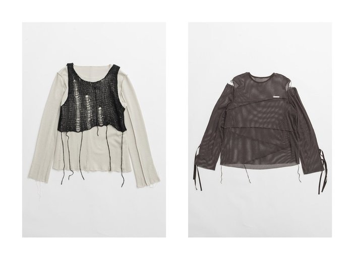 【PRANK PROJECT/プランク プロジェクト】のメッシュレイヤードトップ Mesh Layered Top&メッシュコールドショルダートップ Mesh Cold Shoulder Top 【 人気通販 コーディネート通販】おすすめ！人気、トレンド、レディースファッションの通販    おすすめ人気トレンドファッション通販アイテム 人気、トレンドファッション・服の通販 founy(ファニー) ファッション Fashion レディースファッション WOMEN トップス・カットソー Tops/Tshirt シャツ/ブラウス Shirts/Blouses ロング / Tシャツ T-Shirts カットソー Cut and Sewn 2024年 2024 2024-2025秋冬・A/W Aw/Autumn/Winter/Fw/Fall/2024-2025 A/W・秋冬 Aw・Autumn/Winter・Fw・Fall-Winter カットソー Cut And Sew スリーブ Sleeve ダメージ Damage メッシュ Mesh ロング Long |ID:crp329100000193244