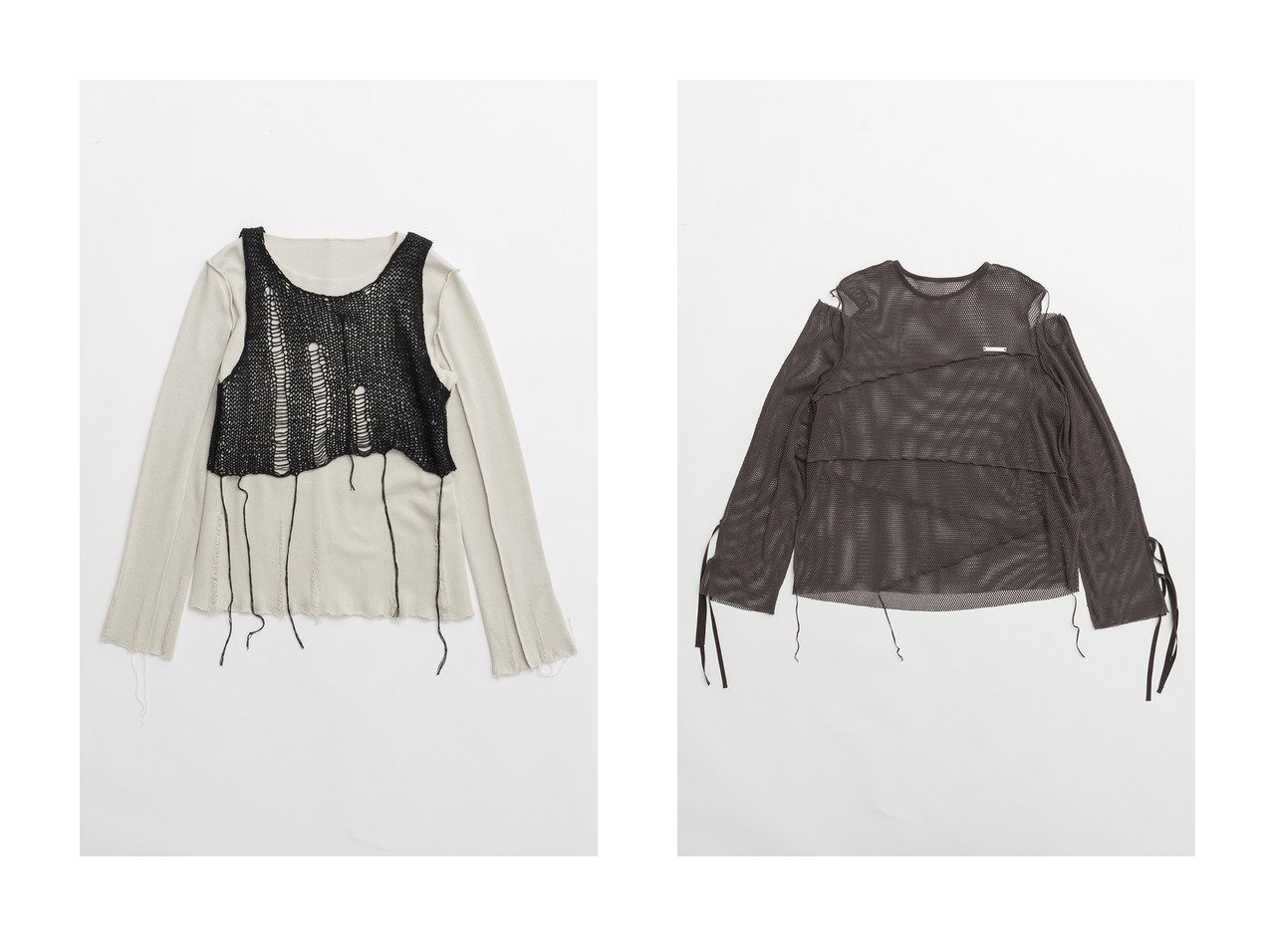 【PRANK PROJECT/プランク プロジェクト】のメッシュレイヤードトップ Mesh Layered Top&メッシュコールドショルダートップ Mesh Cold Shoulder Top 【 人気通販 コーディネート通販】おすすめ！人気、トレンド、レディースファッションの通販    おすすめ人気トレンドファッション通販アイテム インテリア・キッズ・メンズ・レディースファッション・服の通販 founy(ファニー) 　ファッション　Fashion　レディースファッション　WOMEN　トップス・カットソー　Tops/Tshirt　シャツ/ブラウス　Shirts/Blouses　ロング / Tシャツ　T-Shirts　カットソー　Cut and Sewn　2024年　2024　2024-2025秋冬・A/W　Aw/Autumn/Winter/Fw/Fall/2024-2025　A/W・秋冬　Aw・Autumn/Winter・Fw・Fall-Winter　カットソー　Cut And Sew　スリーブ　Sleeve　ダメージ　Damage　メッシュ　Mesh　ロング　Long　ブラック系　Black　グレー系　Gray　ホワイト系　White　|ID:crp329100000193244