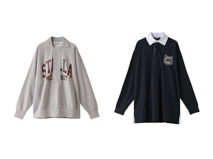 【STELLA McCARTNEY/ステラ マッカートニー】のVarsity Logo ポロスウェットシャツ&キャットオーバーサイズラグビーポロシャツ 【トップス、カットソー 人気通販 コーディネート通販】おすすめ！人気、トレンド、レディースファッションの通販    おすすめ人気トレンドファッション通販アイテム 人気、トレンドファッション・服の通販 founy(ファニー) 　ファッション　Fashion　レディースファッション　WOMEN　トップス・カットソー　Tops/Tshirt　シャツ/ブラウス　Shirts/Blouses　パーカ　Sweats　ロング / Tシャツ　T-Shirts　スウェット　Sweat　カットソー　Cut and Sewn　ポロシャツ　Polo Shirts　2024年　2024　2024-2025秋冬・A/W　Aw/Autumn/Winter/Fw/Fall/2024-2025　A/W・秋冬　Aw・Autumn/Winter・Fw・Fall-Winter　スリーブ　Sleeve　デニム　Denim　トレンド　Trend　フロント　Front　ボトム　Bottom　ワイド　Wide　スラックス　Slacks　ポロシャツ　Polo Shirt　ロング　Long　定番　Standard　猫　Cat　|ID:crp329100000193446