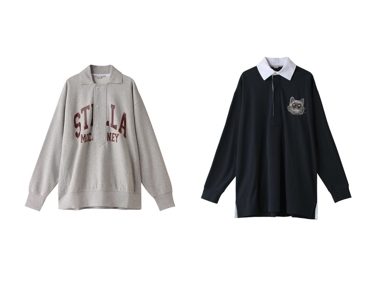 【STELLA McCARTNEY/ステラ マッカートニー】のVarsity Logo ポロスウェットシャツ&キャットオーバーサイズラグビーポロシャツ 【トップス、カットソー 人気通販 コーディネート通販】おすすめ！人気、トレンド、レディースファッションの通販    おすすめ人気トレンドファッション通販アイテム インテリア・キッズ・メンズ・レディースファッション・服の通販 founy(ファニー) 　ファッション　Fashion　レディースファッション　WOMEN　トップス・カットソー　Tops/Tshirt　シャツ/ブラウス　Shirts/Blouses　パーカ　Sweats　ロング / Tシャツ　T-Shirts　スウェット　Sweat　カットソー　Cut and Sewn　ポロシャツ　Polo Shirts　2024年　2024　2024-2025秋冬・A/W　Aw/Autumn/Winter/Fw/Fall/2024-2025　A/W・秋冬　Aw・Autumn/Winter・Fw・Fall-Winter　スリーブ　Sleeve　デニム　Denim　トレンド　Trend　フロント　Front　ボトム　Bottom　ワイド　Wide　スラックス　Slacks　ポロシャツ　Polo Shirt　ロング　Long　定番　Standard　猫　Cat　グレー系　Gray　ブルー系　Blue　|ID:crp329100000193446