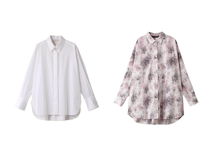 【EAUVIRE/オーヴィル】のスロートタブ付きシャツ&【mizuiro ind/ミズイロ インド】のprint wide shirt シャツ 【トップス、カットソー 人気通販 コーディネート通販】おすすめ！人気、トレンド、レディースファッションの通販    おすすめ人気トレンドファッション通販アイテム 人気、トレンドファッション・服の通販 founy(ファニー) ファッション Fashion レディースファッション WOMEN トップス・カットソー Tops/Tshirt シャツ/ブラウス Shirts/Blouses 2024年 2024 2024-2025秋冬・A/W Aw/Autumn/Winter/Fw/Fall/2024-2025 A/W・秋冬 Aw・Autumn/Winter・Fw・Fall-Winter サテン Satin スリーブ Sleeve ロング Long 日本製 Made In Japan ブロード Broad プリント Print 長袖 Long Sleeve |ID:crp329100000193487