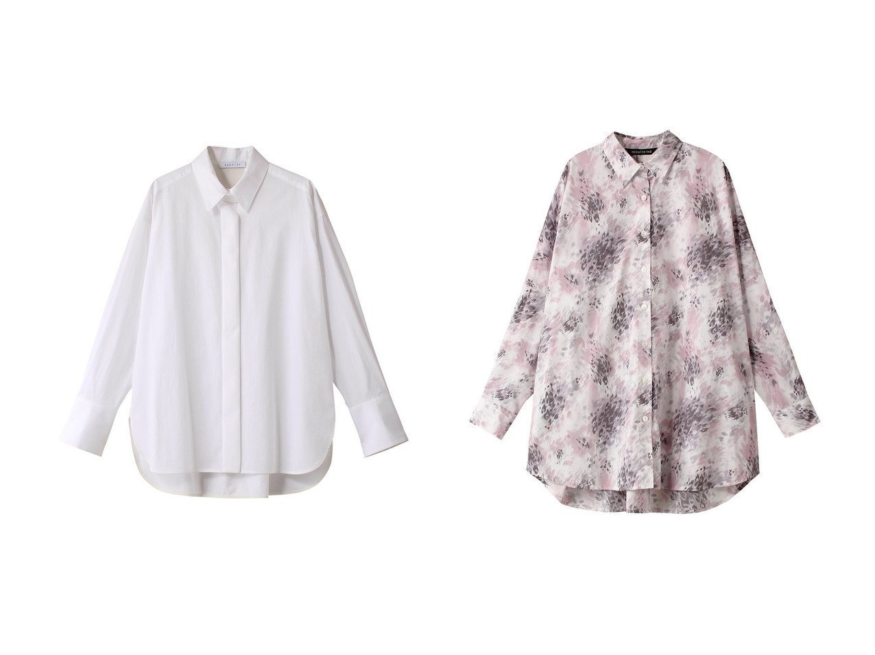 【EAUVIRE/オーヴィル】のスロートタブ付きシャツ&【mizuiro ind/ミズイロ インド】のprint wide shirt シャツ 【トップス、カットソー 人気通販 コーディネート通販】おすすめ！人気、トレンド、レディースファッションの通販    おすすめ人気トレンドファッション通販アイテム インテリア・キッズ・メンズ・レディースファッション・服の通販 founy(ファニー) 　ファッション　Fashion　レディースファッション　WOMEN　トップス・カットソー　Tops/Tshirt　シャツ/ブラウス　Shirts/Blouses　2024年　2024　2024-2025秋冬・A/W　Aw/Autumn/Winter/Fw/Fall/2024-2025　A/W・秋冬　Aw・Autumn/Winter・Fw・Fall-Winter　サテン　Satin　スリーブ　Sleeve　ロング　Long　日本製　Made In Japan　ブロード　Broad　プリント　Print　長袖　Long Sleeve　ホワイト系　White　レッド系　Red　|ID:crp329100000193487