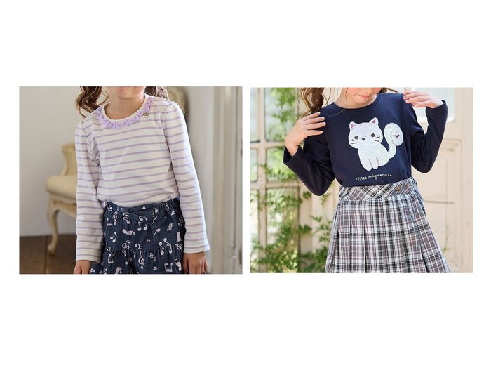 【any FAM / KIDS/エニファム】のリボン×ボーダー長袖Tシャツ&ミラクルスパンコール長袖Tシャツ 【KIDS】子供服のおすすめ！人気トレンド・キッズファッションの通販    おすすめ人気トレンドファッション通販アイテム 人気、トレンドファッション・服の通販 founy(ファニー) ファッション Fashion キッズファッション KIDS トップス・カットソー Tops/Tees/Kids NEW・新作・新着・新入荷 New Arrivals A/W・秋冬 Aw・Autumn/Winter・Fw・Fall-Winter インナー Inner カットソー Cut And Sew ガーリー Girly ボーダー Border ポケット Pocket リボン Ribbon 長袖 Long Sleeve スパンコール Sequins 定番 Standard パターン Pattern モチーフ Motif |ID:crp329100000193724