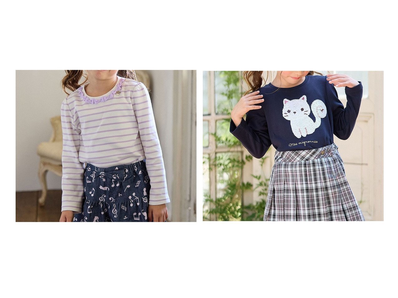 【any FAM / KIDS/エニファム】のリボン×ボーダー長袖Tシャツ&ミラクルスパンコール長袖Tシャツ 【KIDS】子供服のおすすめ！人気トレンド・キッズファッションの通販    おすすめ人気トレンドファッション通販アイテム インテリア・キッズ・メンズ・レディースファッション・服の通販 founy(ファニー) 　ファッション　Fashion　キッズファッション　KIDS　トップス・カットソー　Tops/Tees/Kids　NEW・新作・新着・新入荷　New Arrivals　A/W・秋冬　Aw・Autumn/Winter・Fw・Fall-Winter　インナー　Inner　カットソー　Cut And Sew　ガーリー　Girly　ボーダー　Border　ポケット　Pocket　リボン　Ribbon　長袖　Long Sleeve　スパンコール　Sequins　定番　Standard　パターン　Pattern　モチーフ　Motif　レッド系　Red　ブラック系　Black　ブルー系　Blue　|ID:crp329100000193724