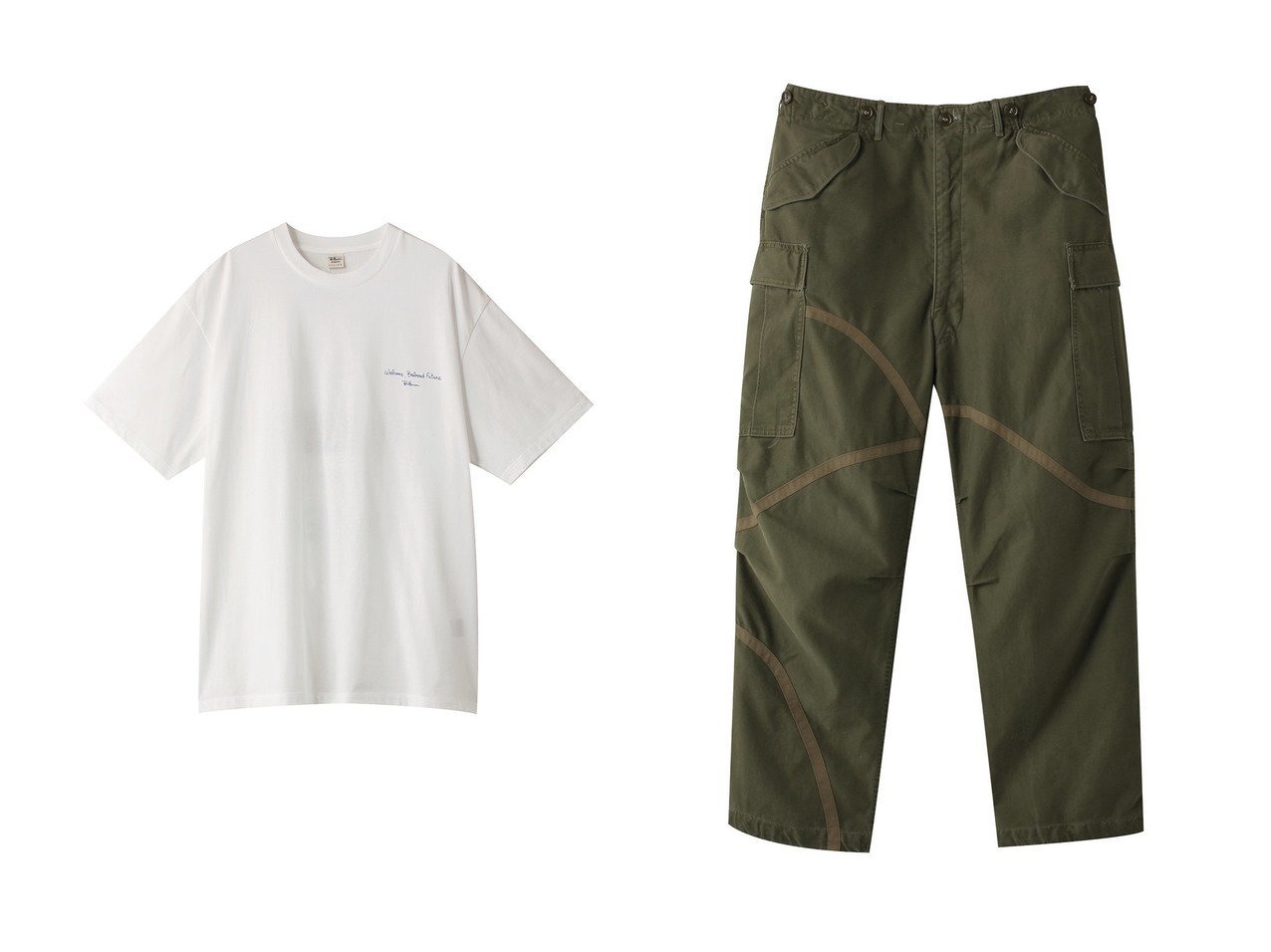 【Ron Herman / MEN/ロンハーマン】の【MEN】【Ron Herman 15th限定】 RH Vintage リメイクカーゴパンツ&【MEN】【Ron Herman 15th限定】オーガニックコットン天竺 プリントTシャツ 【MEN】おすすめ！人気トレンド・男性、メンズファッションの通販    おすすめ人気トレンドファッション通販アイテム インテリア・キッズ・メンズ・レディースファッション・服の通販 founy(ファニー) 　ファッション　Fashion　メンズファッション　MEN　トップス・カットソー　Tops/Tshirt/Men　シャツ　Shirts　ボトムス　Bottoms/Men　2024年　2024　2024-2025秋冬・A/W　Aw/Autumn/Winter/Fw/Fall/2024-2025　A/W・秋冬　Aw・Autumn/Winter・Fw・Fall-Winter　ショート　Short　スリーブ　Sleeve　プリント　Print　ハンド　Hand　バランス　Balance　パッチ　Patch　ベロア　Velor　ポケット　Pocket　ワイド　Wide　ホワイト系　White　|ID:crp329100000194287