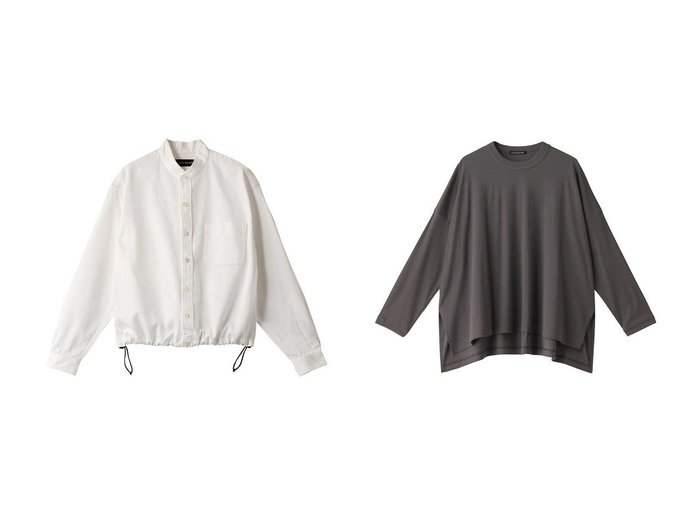 【mizuiro ind/ミズイロ インド】のcrew neck wide T Tシャツ&【1er Arrondissement/プルミエ アロンディスモン】の【BONNY WOVEN】ブラウス 【トップス、カットソー 人気通販 コーディネート通販】おすすめ！人気、トレンド、レディースファッションの通販    おすすめ人気トレンドファッション通販アイテム インテリア・キッズ・メンズ・レディースファッション・服の通販 founy(ファニー) https://founy.com/ ファッション Fashion レディースファッション WOMEN トップス・カットソー Tops/Tshirt シャツ/ブラウス Shirts/Blouses ロング / Tシャツ T-Shirts カットソー Cut and Sewn シンプル Simple スタンド Stand スリーブ Sleeve ロング Long NEW・新作・新着・新入荷 New Arrivals スリット Slit 長袖 Long Sleeve |ID:crp329100000194562