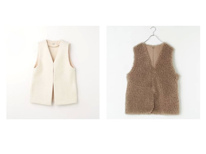 【MICA & DEAL/マイカ ディール】のV neck far vest&【green label relaxing / UNITED ARROWS/グリーンレーベル リラクシング / ユナイテッドアローズ】のライトボア ベスト 【アウター 人気通販 コーディネート通販】おすすめ！人気、トレンド、レディースファッションの通販    おすすめ人気トレンドファッション通販アイテム 人気、トレンドファッション・服の通販 founy(ファニー) 　ファッション　Fashion　レディースファッション　WOMEN　アウター　Coat Outerwear　トップス・カットソー　Tops/Tshirt　ベスト/ジレ　Gilets/Vests　秋　Autumn/Fall　シンプル　Simple　ハイネック　High Neck　ベスト　Vest　冬　Winter　A/W・秋冬　Aw・Autumn/Winter・Fw・Fall-Winter　スエード　Suede　フロント　Front　ポケット　Pocket　リバーシブル　Reversible　人気　Popularity　夏　Summer　定番　Standard　|ID:crp329100000195141