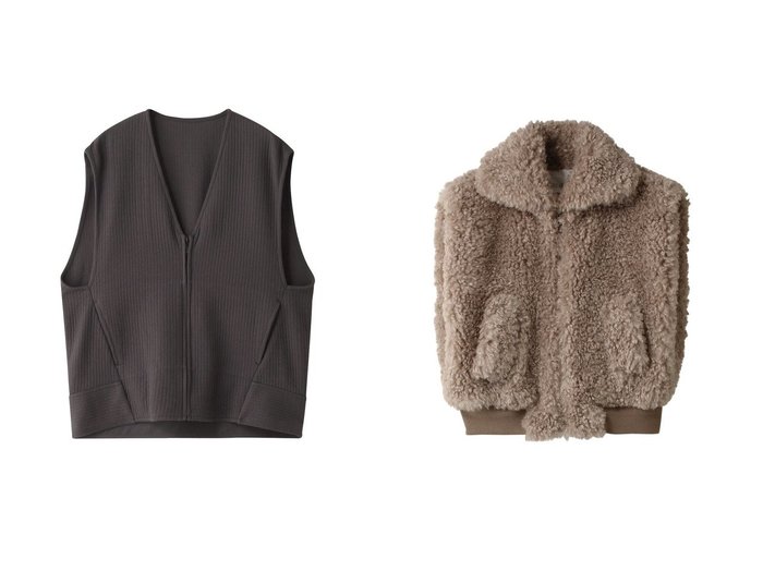 【PLAIN PEOPLE/プレインピープル】の【ESLOW】SHEEP FUR SLEEVELESS JACKET&ストライプJQジャージーフロントジップブルゾン 【アウター 人気通販 コーディネート通販】おすすめ！人気、トレンド、レディースファッションの通販   おすすめ人気トレンドファッション通販アイテム 人気、トレンドファッション・服の通販 founy(ファニー) 　ファッション　Fashion　レディースファッション　WOMEN　アウター　Coat Outerwear　ジャケット　Jackets　ブルゾン　Blouson/Jackets　ジャカード　Jacquard　ジャケット　Jacket　ジャージ　Jersey　ストライプ　Stripe　フォルム　Form　ブルゾン　Blouson　NEW・新作・新着・新入荷　New Arrivals　A/W・秋冬　Aw・Autumn/Winter・Fw・Fall-Winter　インナー　Inner　ショート　Short　スタンド　Stand　ノースリーブ　No Sleeve　フェイクファー　Faux Fur　ベスト　Vest　冬　Winter　秋　Autumn/Fall　|ID:crp329100000195249