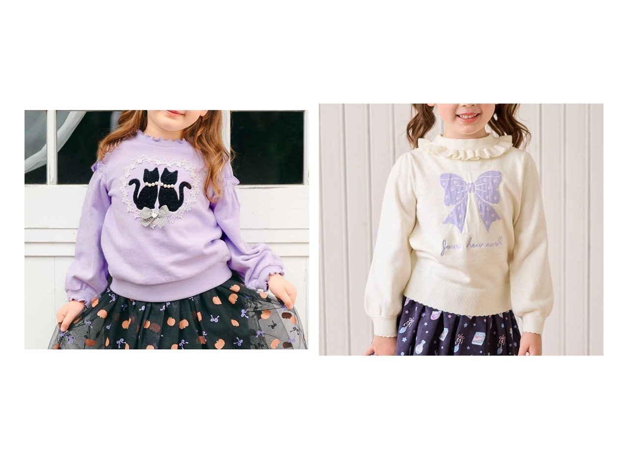 【any FAM / KIDS/エニファム】のネコシルエット裏毛トレーナー&首フリルしあわせタッチニット 【KIDS】子供服のおすすめ！人気トレンド・キッズファッションの通販   おすすめ人気トレンドファッション通販アイテム インテリア・キッズ・メンズ・レディースファッション・服の通販 founy(ファニー) 　ファッション　Fashion　キッズファッション　KIDS　トップス・カットソー　Tops/Tees/Kids　NEW・新作・新着・新入荷　New Arrivals　A/W・秋冬　Aw・Autumn/Winter・Fw・Fall-Winter　ガーリー　Girly　スウェット　Sweat　トレーナー　Trainer　ネコ　Cat　ポケット　Pocket　リボン　Ribbon　レース　Race　セーター　Sweater　ドット　Dot　フリル　Frills　洗える　Washable　ブラック系　Black　レッド系　Red　ブルー系　Blue　|ID:crp329100000195407