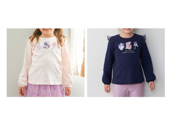 【any FAM / KIDS/エニファム】のマジカルキャット長袖Tシャツ 【KIDS】子供服のおすすめ！人気トレンド・キッズファッションの通販   おすすめ人気トレンドファッション通販アイテム 人気、トレンドファッション・服の通販 founy(ファニー) 　ファッション　Fashion　キッズファッション　KIDS　トップス・カットソー　Tops/Tees/Kids　NEW・新作・新着・新入荷　New Arrivals　A/W・秋冬　Aw・Autumn/Winter・Fw・Fall-Winter　おすすめ　Recommend　カットソー　Cut And Sew　ビジュー　Bijou　ポケット　Pocket　リボン　Ribbon　長袖　Long Sleeve　|ID:crp329100000195408