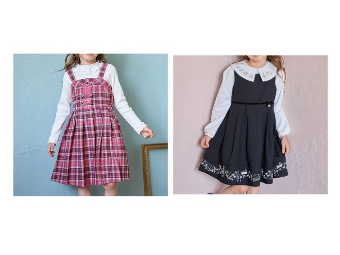 【any FAM / KIDS/エニファム】のチェックプリーツジャンパースカート&モノトーン音符ジャンパースカート 【KIDS】子供服のおすすめ！人気トレンド・キッズファッションの通販   おすすめ人気トレンドファッション通販アイテム 人気、トレンドファッション・服の通販 founy(ファニー) 　ファッション　Fashion　キッズファッション　KIDS　ワンピース　Dress/Kids　秋　Autumn/Fall　チェック　Check　プリーツ　Pleats　ポケット　Pocket　リボン　Ribbon　ワンポイント　One Point　A/W・秋冬　Aw・Autumn/Winter・Fw・Fall-Winter　NEW・新作・新着・新入荷　New Arrivals　おすすめ　Recommend　インナー　Inner　ネコ　Cat　フィット　Fit　フレア　Flare　モノトーン　Monotone　エレガント 上品　Elegant　|ID:crp329100000195409