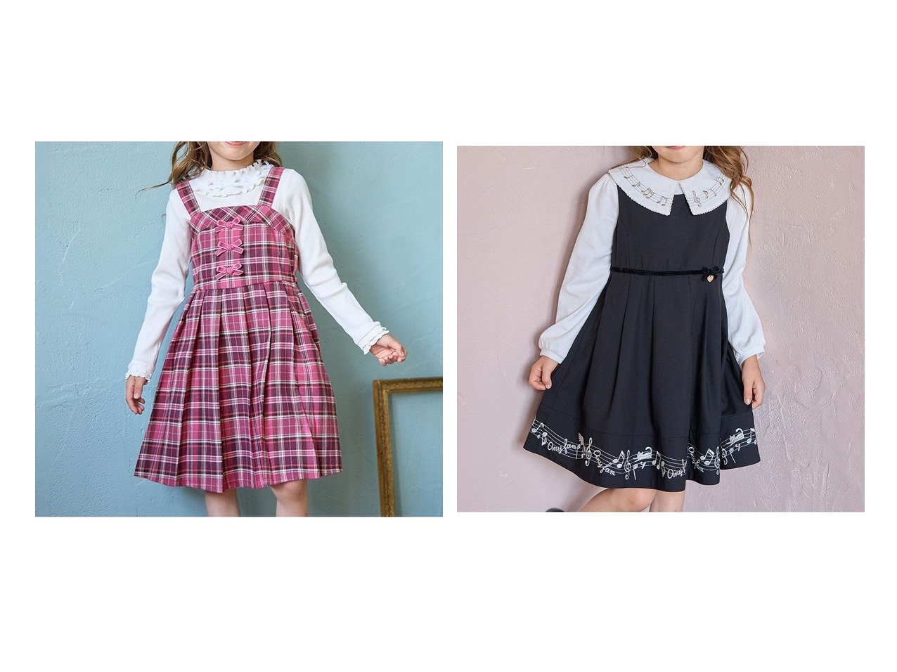 【any FAM / KIDS/エニファム】のチェックプリーツジャンパースカート&モノトーン音符ジャンパースカート 【KIDS】子供服のおすすめ！人気トレンド・キッズファッションの通販   おすすめ人気トレンドファッション通販アイテム インテリア・キッズ・メンズ・レディースファッション・服の通販 founy(ファニー) 　ファッション　Fashion　キッズファッション　KIDS　ワンピース　Dress/Kids　秋　Autumn/Fall　チェック　Check　プリーツ　Pleats　ポケット　Pocket　リボン　Ribbon　ワンポイント　One Point　A/W・秋冬　Aw・Autumn/Winter・Fw・Fall-Winter　NEW・新作・新着・新入荷　New Arrivals　おすすめ　Recommend　インナー　Inner　ネコ　Cat　フィット　Fit　フレア　Flare　モノトーン　Monotone　エレガント 上品　Elegant　グレー系　Gray　レッド系　Red　ブラック系　Black　|ID:crp329100000195409