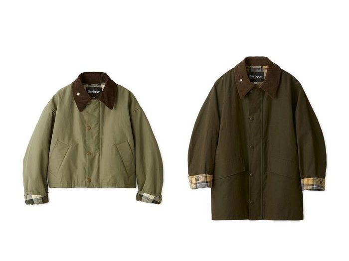 【FRAY I.D/フレイ アイディー】の【Barbour】ショートフライトジャケット&【Barbour】ミドルレングスジャケット 【 人気通販 コーディネート通販】おすすめ！人気、トレンド、レディースファッションの通販  おすすめ人気トレンドファッション通販アイテム 人気、トレンドファッション・服の通販 founy(ファニー) 　ファッション　Fashion　レディースファッション　WOMEN　アウター　Coat Outerwear　ジャケット　Jackets　コーデュロイ　Corduroy　ショート　Short　ジャケット　Jacket　トレンド　Trend　バランス　Balance　モダン　Modern　人気　Popularity　別注　Special Order　定番　Standard　なめらか　Smooth　スリット　Slit　センター　Center　チェック　Check　パターン　Pattern　ピーチ　Peach　|ID:crp329100000195438