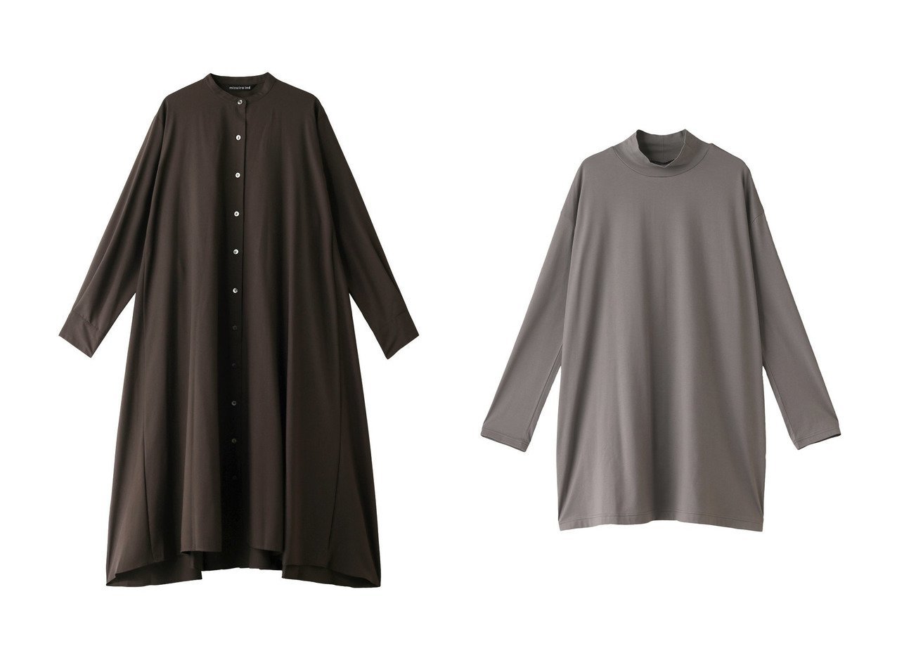 【mizuiro ind/ミズイロ インド】のhigh neck wide tunic チュニック&バンドカラーフレアシャツワンピース 【ワンピース、ドレス 人気通販 コーディネート通販】おすすめ！人気、トレンド、レディースファッションの通販  おすすめ人気トレンドファッション通販アイテム インテリア・キッズ・メンズ・レディースファッション・服の通販 founy(ファニー) 　ファッション　Fashion　レディースファッション　WOMEN　ワンピース　Dress　シャツワンピース　Shirt Dresses　チュニック　Tunic　シンプル　Simple　チュニック　Tunic　フレア　Flare　ロング　Long　羽織　Haori　インナー　Inner　ブラウン系　Brown　ブルー系　Blue　グレー系　Gray　ブラック系　Black　ベージュ系　Beige　ホワイト系　White　グリーン系　Green　|ID:crp329100000195442