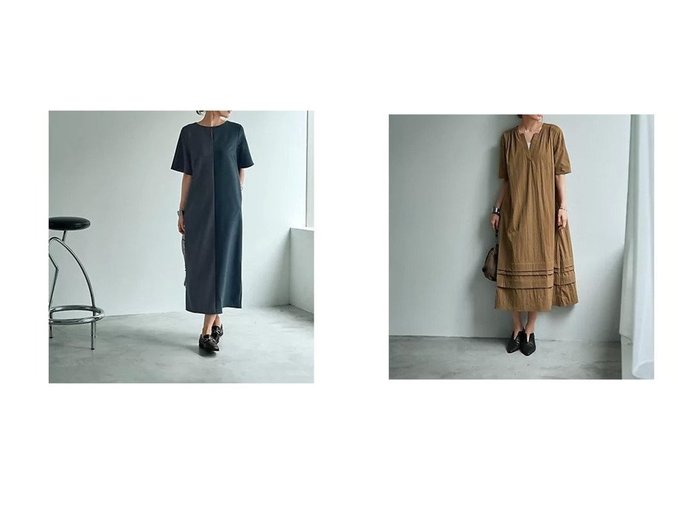 【STYLE DELI/スタイルデリ】の【LUXE】デザインVネックギャザーワンピース&ハーフ微配色キーネックワンピース 【ワンピース、ドレス 人気通販 コーディネート通販】おすすめ！人気、トレンド、レディースファッションの通販  おすすめ人気トレンドファッション通販アイテム インテリア・キッズ・メンズ・レディースファッション・服の通販 founy(ファニー) https://founy.com/ ファッション Fashion レディースファッション WOMEN ワンピース Dress インナー Inner 秋 Autumn/Fall カーディガン Cardigan シューズ Shoes シルバー Silver シンプル Simple ジャケット Jacket スニーカー Sneakers スリット Slit スーツ Suit 長袖 Long Sleeve ハーフ Half バランス Balance ブルゾン Blouson ポケット Pocket ミックス Mix ループ Loop ロング Long 冬 Winter 夏 Summer ギャザー Gather ショルダー Shoulder スモック Smock タートルネック Turtleneck デコルテ Decolletage 定番 Standard ハイネック High Neck |ID:crp329100000195446