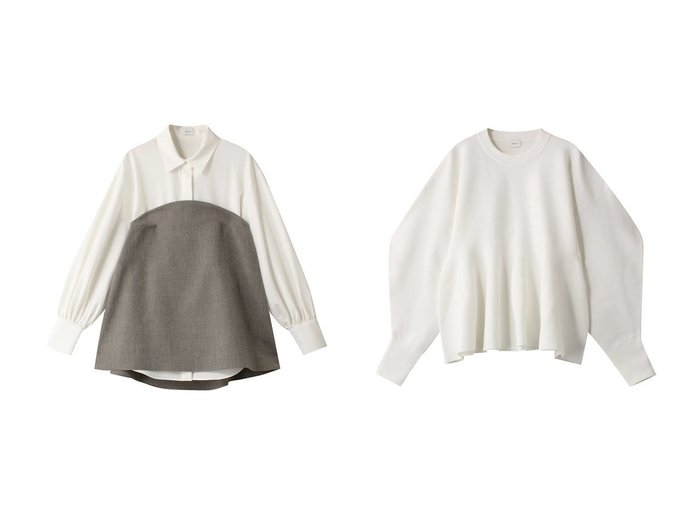 【MANOF/マノフ】のBUSITER SET SHIRTS シャツ/ブラウス&FLARE KNIT TOPS ニット/セーター 【トップス、カットソー 人気通販 コーディネート通販】おすすめ！人気、トレンド、レディースファッションの通販    おすすめ人気トレンドファッション通販アイテム 人気、トレンドファッション・服の通販 founy(ファニー) 　ファッション　Fashion　レディースファッション　WOMEN　トップス・カットソー　Tops/Tshirt　シャツ/ブラウス　Shirts/Blouses　ロング / Tシャツ　T-Shirts　ニット　Knit Tops　プルオーバー　Pullover　スリーブ　Sleeve　ドレープ　Drape　ビスチェ　Bustier　ファブリック　Fabric　ボトム　Bottom　ロング　Long　NEW・新作・新着・新入荷　New Arrivals　|ID:crp329100000195574