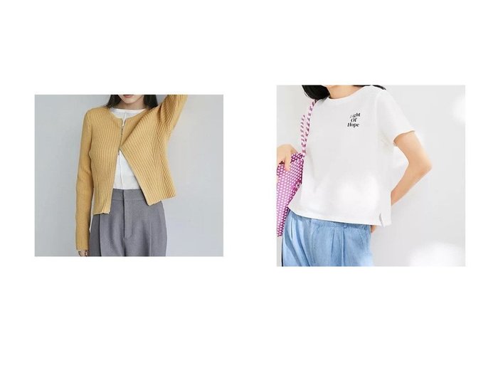 【VIS/ビス】の【洗える】USAコットンちびロゴTシャツ&【アンチピリング/洗える】美smart スポンジニットZIPカーディガン 【プチプライス、格安、低価格 人気通販 コーディネート通販】おすすめ！人気、トレンド、レディースファッションの通販    おすすめ人気トレンドファッション通販アイテム 人気、トレンドファッション・服の通販 founy(ファニー) 　ファッション　Fashion　レディースファッション　WOMEN　トップス・カットソー　Tops/Tshirt　ニット　Knit Tops　カーディガン　Cardigans　シャツ/ブラウス　Shirts/Blouses　ロング / Tシャツ　T-Shirts　春　Spring　洗える　Washable　秋　Autumn/Fall　カーディガン　Cardigan　キャミ　Cami　コンパクト　Compact　今季　This Season　シンプル　Simple　ジップ　Zip　スマート　Smart　デニム　Denim　フィット　Fit　フロント　Front　羽織　Haori　冬　Winter　A/W・秋冬　Aw・Autumn/Winter・Fw・Fall-Winter　おすすめ　Recommend　2024年　2024　2024-2025秋冬・A/W　Aw/Autumn/Winter/Fw/Fall/2024-2025　定番　Standard　ボトム　Bottom　夏　Summer　|ID:crp329100000195648