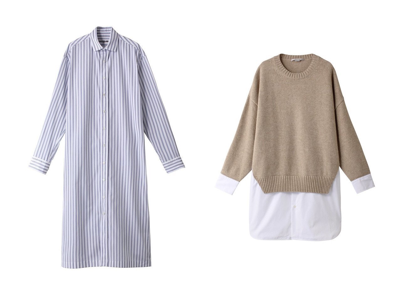 【STELLA McCARTNEY/ステラ マッカートニー】のメリノウール×ポプリンワンピース&【OLD ENGLAND/オールド イングランド】のコットンストライプシャツワンピース 【ワンピース、ドレス 人気通販 コーディネート通販】おすすめ！人気、トレンド、レディースファッションの通販   おすすめ人気トレンドファッション通販アイテム インテリア・キッズ・メンズ・レディースファッション・服の通販 founy(ファニー) 　ファッション　Fashion　レディースファッション　WOMEN　ワンピース　Dress　シャツワンピース　Shirt Dresses　チュニック　Tunic　A/W・秋冬　Aw・Autumn/Winter・Fw・Fall-Winter　ショルダー　Shoulder　スリット　Slit　ドッキング　Docking　ドロップ　Drop　ロング　Long　NEW・新作・新着・新入荷　New Arrivals　ベージュ系　Beige　ホワイト系　White　|ID:crp329100000195752