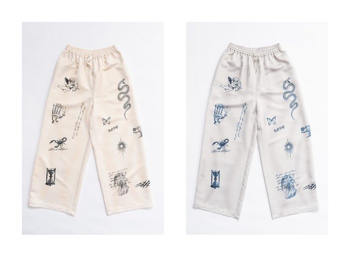 【PRANK PROJECT/プランク プロジェクト】のTATOOプリントパンツ/TATOO Printed Pants 【人気通販 コーディネート通販】おすすめ！人気、トレンド、レディースファッションの通販  おすすめ人気トレンドファッション通販アイテム 人気、トレンドファッション・服の通販 founy(ファニー) 　ファッション　Fashion　レディースファッション　WOMEN　パンツ　Pants　サテン　Satin　ダブル　Double　プリント　Print　モチーフ　Motif　リラックス　Relax　ヴィンテージ　Vintage　NEW・新作・新着・新入荷　New Arrivals　|ID:crp329100000196049