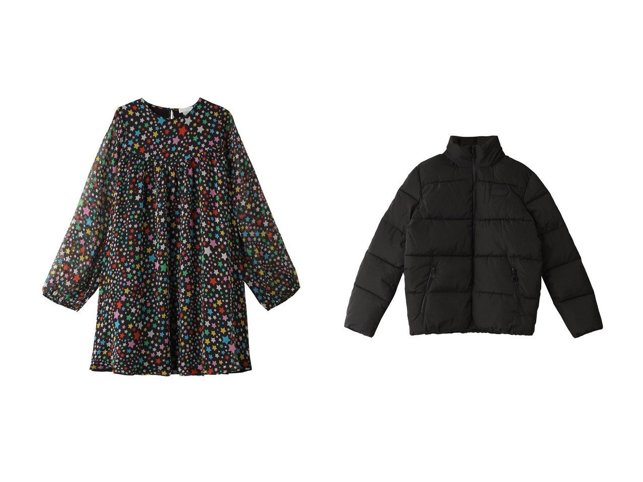 【STELLA McCARTNEY / KIDS/ステラ マッカートニー】の【KIDS】スタンドカラー ダウンコート&【KIDS】スタープリント ウーブンドレス 【KIDS】子供服のおすすめ！人気トレンド・キッズファッションの通販 おすすめ人気トレンドファッション通販アイテム インテリア・キッズ・メンズ・レディースファッション・服の通販 founy(ファニー) 　ファッション　Fashion　キッズファッション　KIDS　アウター　Coat Outerwear /Kids　ワンピース　Dress/Kids　A/W・秋冬　Aw・Autumn/Winter・Fw・Fall-Winter　アウトドア　Outdoor　スタンド　Stand　スリーブ　Sleeve　ダウン　Down　ロング　Long　NEW・新作・新着・新入荷　New Arrivals　ブラック系　Black　|ID:crp329100000196122