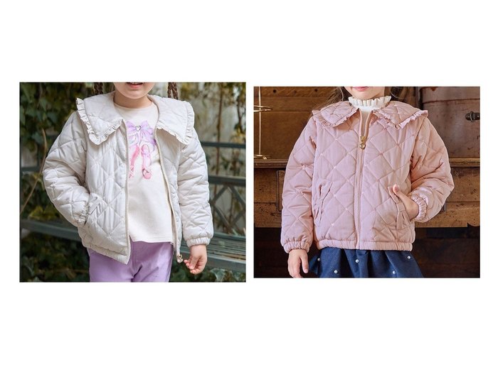 【any FAM / KIDS/エニファム】のハートキルティングブルゾン 【KIDS】子供服のおすすめ！人気トレンド・キッズファッションの通販 おすすめ人気トレンドファッション通販アイテム インテリア・キッズ・メンズ・レディースファッション・服の通販 founy(ファニー) https://founy.com/ ファッション Fashion キッズファッション KIDS アウター Coat Outerwear /Kids ガーリー Girly キルティング Quilting キルト Quilt ジャケット Jacket フリル Frills ブルゾン Blouson ポケット Pocket 防寒 Cold Protection リボン Ribbon ワンポイント One Point A/W・秋冬 Aw・Autumn/Winter・Fw・Fall-Winter NEW・新作・新着・新入荷 New Arrivals |ID:crp329100000196125