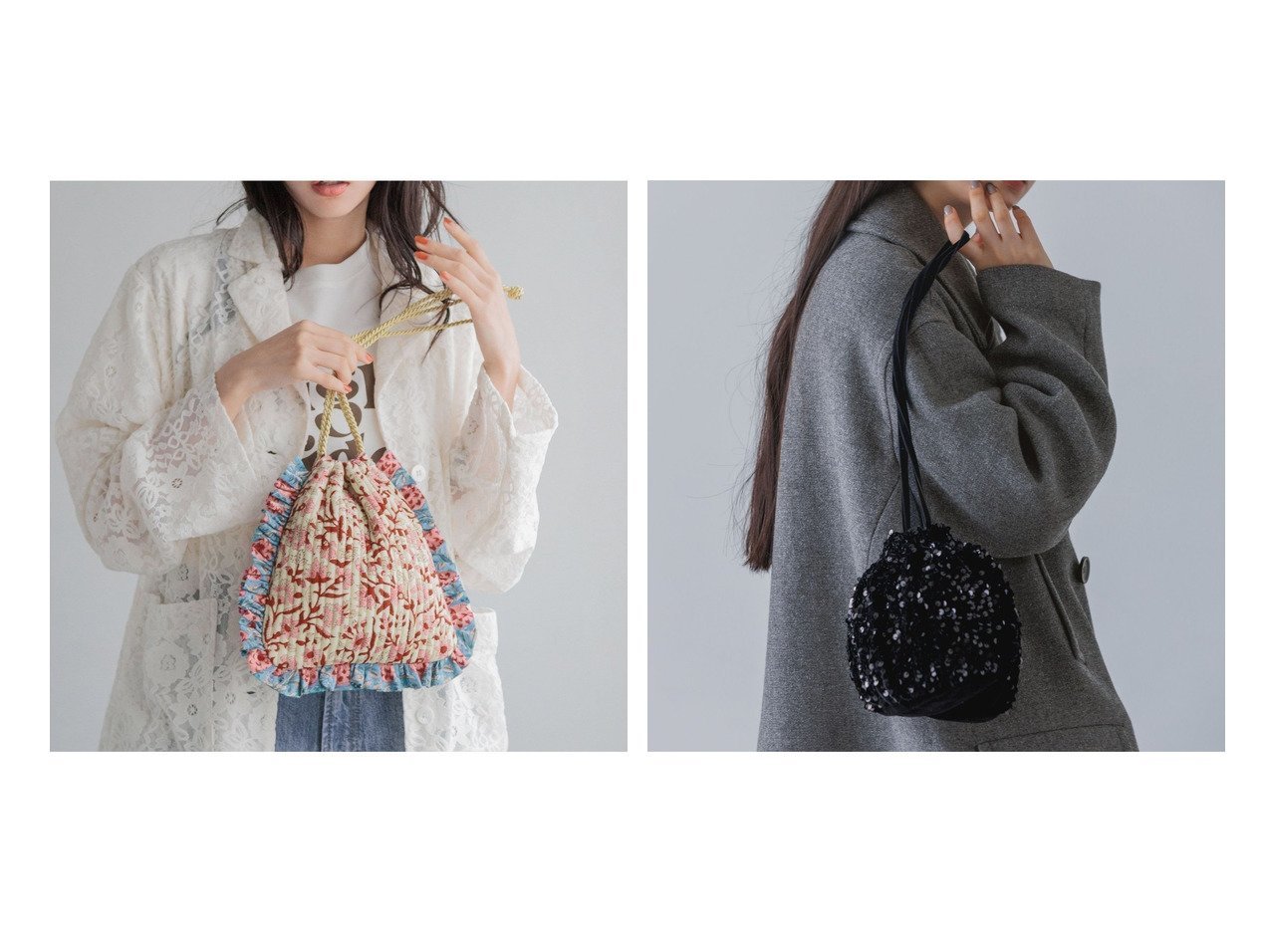 【LOWRYS FARM/ローリーズファーム】の【yuw】スパンコールミニBAG&フラワーフリルキンチャクBAG 【プチプライス、格安、低価格 人気通販 コーディネート通販】おすすめ！人気、トレンド、レディースファッションの通販   おすすめ人気トレンドファッション通販アイテム インテリア・キッズ・メンズ・レディースファッション・服の通販 founy(ファニー) 　ファッション　Fashion　レディースファッション　WOMEN　バッグ　Bag　シンプル　Simple　フリル　Frills　巾着　Purse　イエロー系　Yellow　レッド系　Red　ブラック系　Black　ブルー系　Blue　|ID:crp329100000196230