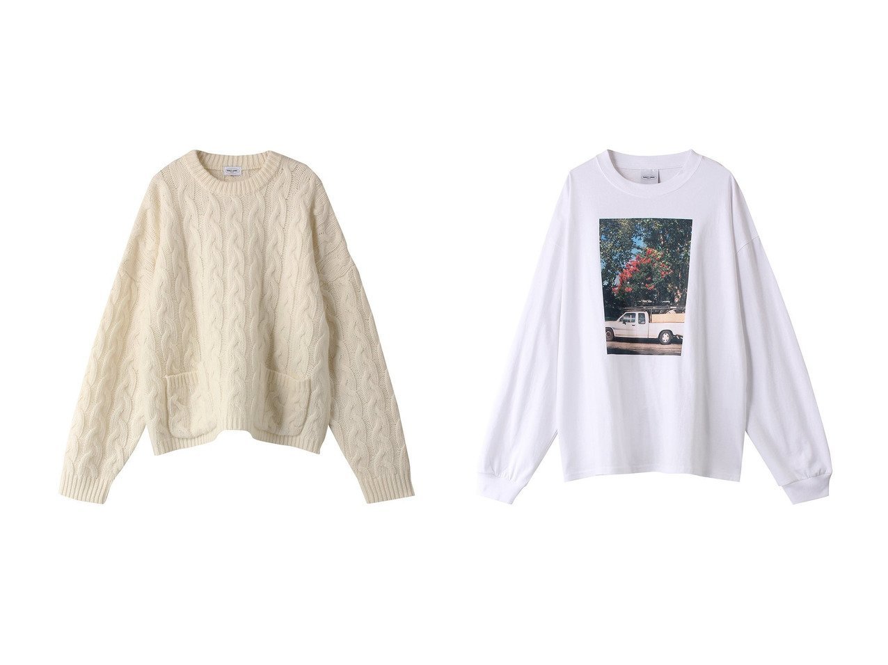 【PARROTT CANVAS/パロットキャンバス】のPC ケーブルニットプルオーバー&Car photo ロングスリーブTシャツ 【トップス、カットソー 人気通販 コーディネート通販】おすすめ！人気、トレンド、レディースファッションの通販   おすすめ人気トレンドファッション通販アイテム インテリア・キッズ・メンズ・レディースファッション・服の通販 founy(ファニー) 　ファッション　Fashion　レディースファッション　WOMEN　トップス・カットソー　Tops/Tshirt　シャツ/ブラウス　Shirts/Blouses　ロング / Tシャツ　T-Shirts　カットソー　Cut and Sewn　ニット　Knit Tops　プルオーバー　Pullover　おすすめ　Recommend　スリーブ　Sleeve　バランス　Balance　プリント　Print　ボトム　Bottom　ロング　Long　今季　This Season　NEW・新作・新着・新入荷　New Arrivals　ホワイト系　White　ブラック系　Black　|ID:crp329100000196253